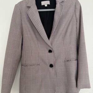 Chelsea28 Plaid Blazer with Black Accents